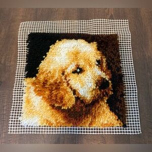 Completed Vintage Caron International Latch Hook Kit “Puppy Love” Yellow Lab